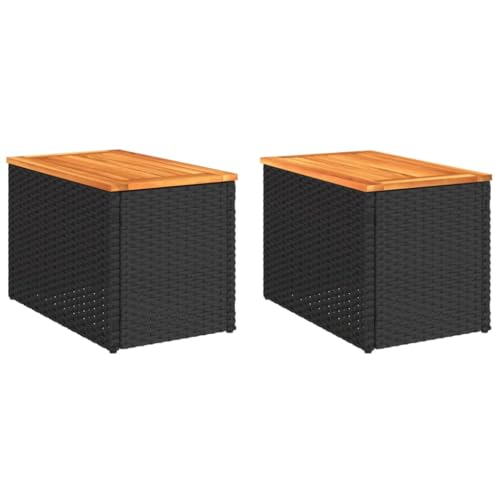 vidaXL Beistelltisch 2 STK., Gartentisch Stahlrahmen, Holztisch für Terrasse, Kaffeetisch Balkontisch Gartenmöbel, Schwarz 55x34x37cm Poly Holz