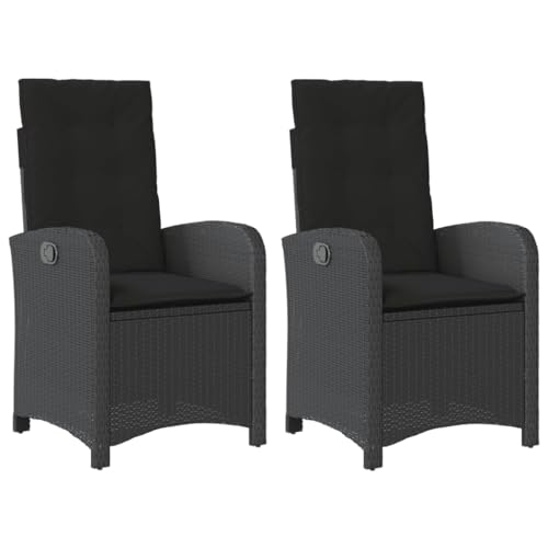 HUAKEHOM Gartensessel mit Kissen 2 STK. Gartenstuhl mit Verstellbarer Rückenlehne Liegestuhl mit Stahlrahmen Sessel Stuhl Relaxsessel Poly Rattan Schwarz Poly Rattan