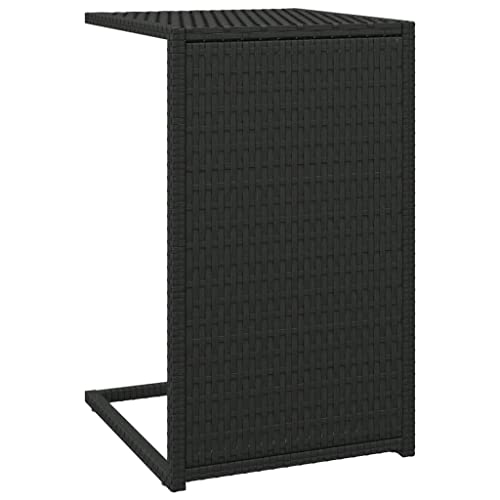 vidaXL C Tisch, Couchtisch in C Form, C förmiger Beistelltisch für Garten Terrasse, Gartentisch Sofatisch mit Stahlrahmen, Schwarz Poly Rattan