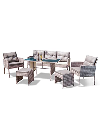 Swing & Harmonie Sitzgruppe Garten - Rattanmöbel Outdoor - Robuste Gartenmöbel - Hochwertige Gartengarnitur - Garten-Essgruppe - Outdoormöbel - Esstisch (grau)