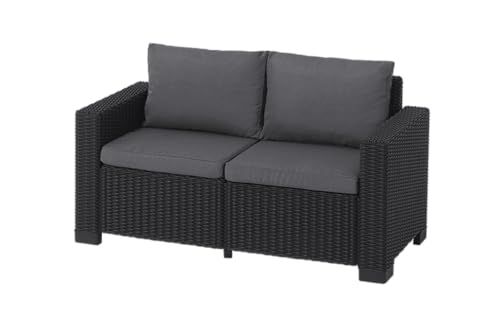 Allibert by Keter Gartenlounge Sofa California 2-Sitzer, graphit/cool grey, inkl. Sitz- und Rückenkissen, Kunststoff, runde Rattanoptik, 141x68x72 cm