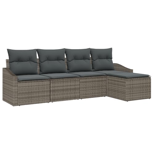 Homgoday 5-teiliges Garten-Sofa-Set mit Kissen Grau Poly-Rattan Sofa Im Freien Model3346679