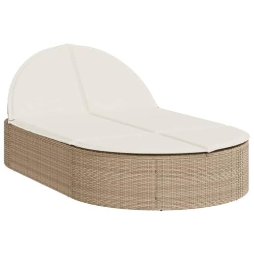 vidaXL Sonnenliege, Doppelliege mit Auflagen, Gartenliege Verstellbare Rückenlehne, Relaxliege Liege Gartenmöbel, Beige Poly Rattan