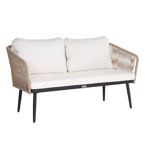 ESTEXO Gartenbank Sitzbank Seil-Optik Balkon Bank Gartenmöbel 2-Sitzer Outdoor Rope Beige