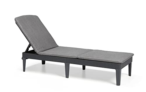 Keter Jaipur für den Garten verstellbarer Rücklehne, klappbare, grau, Liege in Rattanoptik Auflage, 187 x 58 x 29 cm