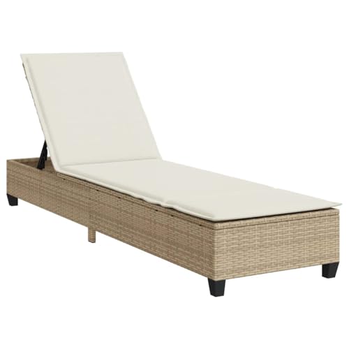 vidaXL Sonnenliege mit Auflagen Beige 55x200x25,5cm Poly Rattan, Gartenliege, Sonnenbett, Chaiselongue, Relaxliege, Tagesbett, Lounge Bett, Gartenbett