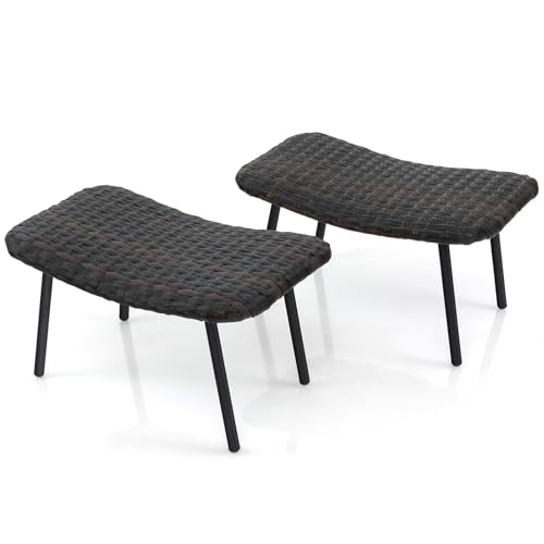 LIFEZEAL Fußhocker 2er Set Outdoor, Gartenhocker aus Rattan, Ottomanen mit gepolstertem Sitzsack aus Schaumstoff, Metallrahmen, Garten Sitzhocker für Balkon, Terrassen, Belastung 150 kg