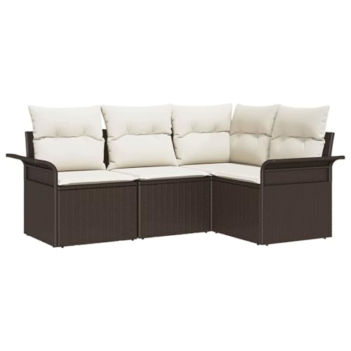 Homgoday 4-teiliges Garten Sofa Set mit Kissen Braun Poly Rattan Sofa Im Freien Model3345338