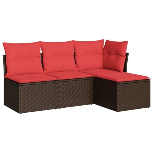 vidaXL Garten Sofa Garnitur 4-TLG., Gartenmöbel Set mit Kissen, Sitzgruppe für Garten Terrasse, Modular Gartensofa Lounge, Braun Poly Rattan