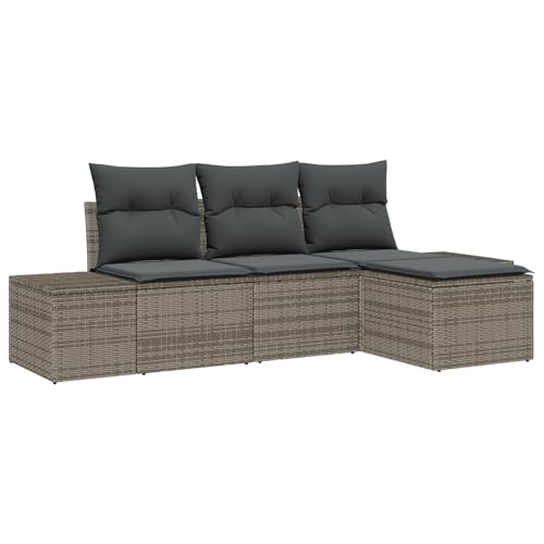 Homgoday 4-teiliges Garten Sofa Set mit Kissen Grau Poly Rattan Sofa Im Freien Model3347009
