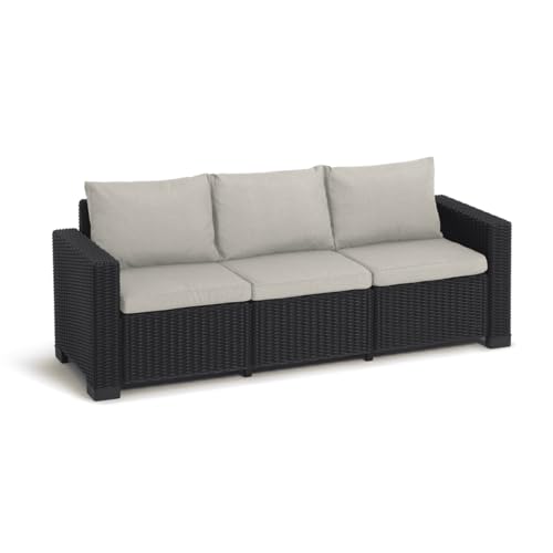 Allibert Outdoor Sofa in Rattanoptik 3 Sitzer aus UV-beständigem Material Lounge Sofa für Garten Terasse Balkon Couch Rattanmöbel Gartenmöbel Wetterfest Gartenbank Salta 3-Sitzer mit Kissen Anthrazit