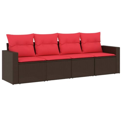 vidaXL Garten Sofa Garnitur 4-TLG., Gartenmöbel Set mit Kissen Stauraum, Sitzgruppe für Garten Terrasse, Modular Gartensofa Lounge, Braun Poly Rattan