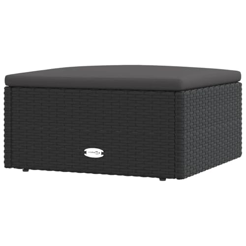 vidaXL Gartenhocker, Sitzhocker mit Kissen, Modular Hocker für Garten Terrasse, Fußhocker Rattanhocker Gartenmöbel, Schwarz Poly Rattan