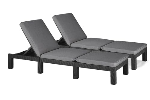 2er Set Allibert Daytona Sonnenliege Kunststoff Gartenmöbel Rattanoptik graphit