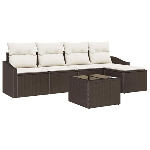 Homgoday 5-teiliges Garten-Sofa-Set mit Kissen Grau Poly-Rattan Sofa Im Freien Model3346688
