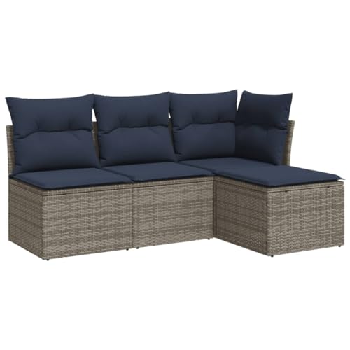 vidaXL Garten Sofa Garnitur 4-TLG., Gartenmöbel Set mit Kissen, Sitzgruppe für Garten Terrasse, Modular Gartensofa Lounge, Grau Poly Rattan