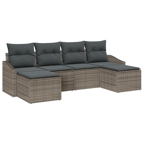 Homgoday 6-teiliges Garten Sofa Set mit Kissen Grau Poly Rattan Sofa Im Freien Model3346829