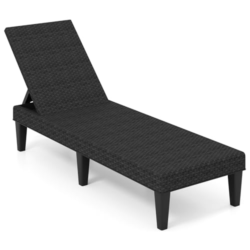 GIANTEX, wetterfest, Relaxliege mit 3 stufig Verstellbarer Rückenlehne, Liegestuhl für Garten, Hinterhof, Pool & Terrassen, belastbar bis 150kg (ohne Auflage)