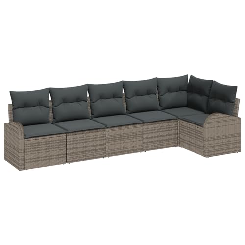 Homgoday 6-teiliges Garten-Sofa-Set mit Kissen Grau Poly-Rattan Sofa Im Freien Model3346059