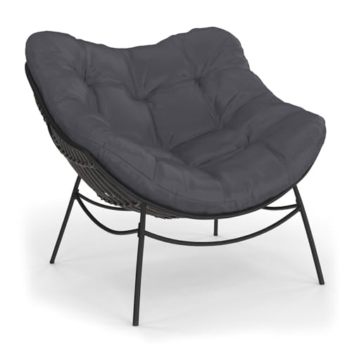 IDMarket - Gartensessel Relax Loa Rattan-Effekt, Grau und graue Kissen