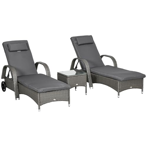 Outsunny Tisch 3er Gartenmöbel, Polyrattan+Metall Grau+Dunkelgrau