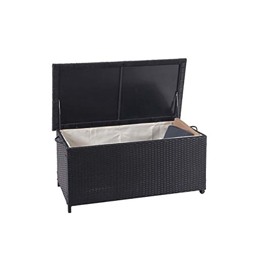 Mendler Poly-Rattan Kissenbox HWC-D88AM, Gartentruhe Auflagenbox Truhe Premium, 51x100x50cm 170l - schwarz