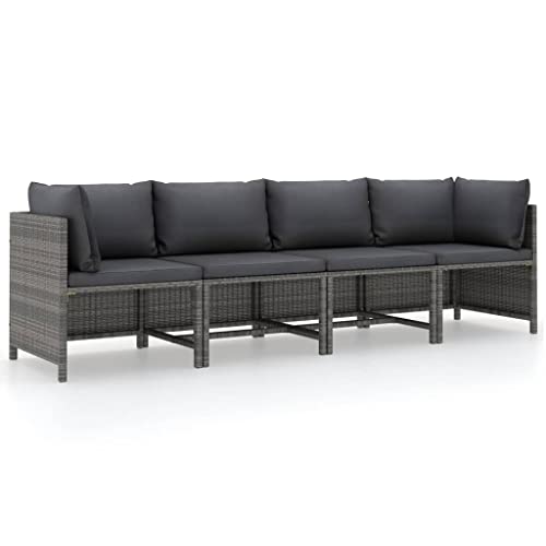 Myheimly Gartensofa 4-Sitzer mit Kissen Mittelsofa Ecksofa Sofa Lounge Gartenset Gartenmöbel Garten Garnitur Sitzgruppe Grau Poly Rattan,Grau,4-Sitzer