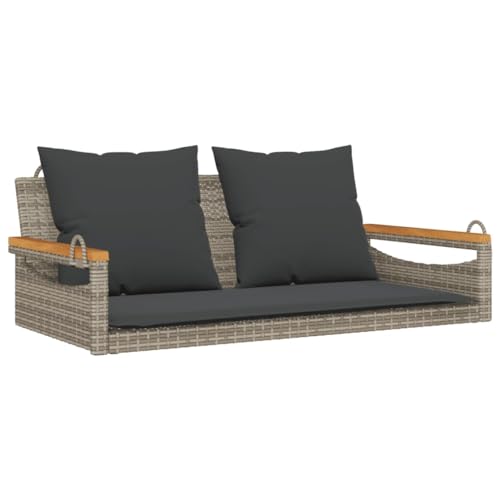 vidaXL Hängebank mit Kissen, Hängeschaukel mit Befestigungsringen, Schaukelbank für Außenbereich, Gartenschaukel, Modern, Grau Poly Rattan