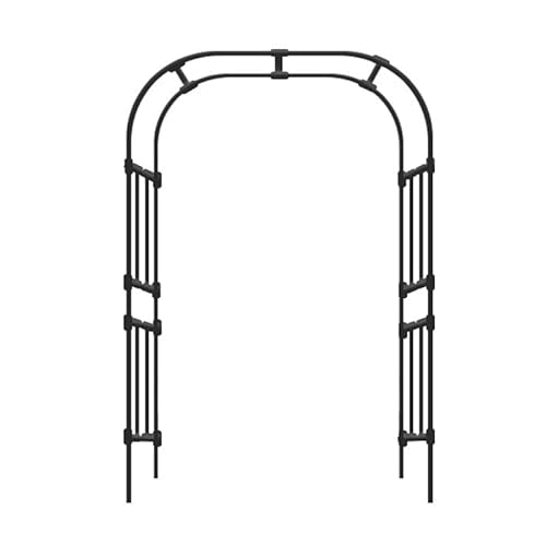 Liang Rundrohr Gartenpavillon mit gewölbten Türen, Rosenklettern, Rattan-Regal, rostfrei, wiederverwendbar, Schwarz (Größe: 2,8 x 2,4 m)