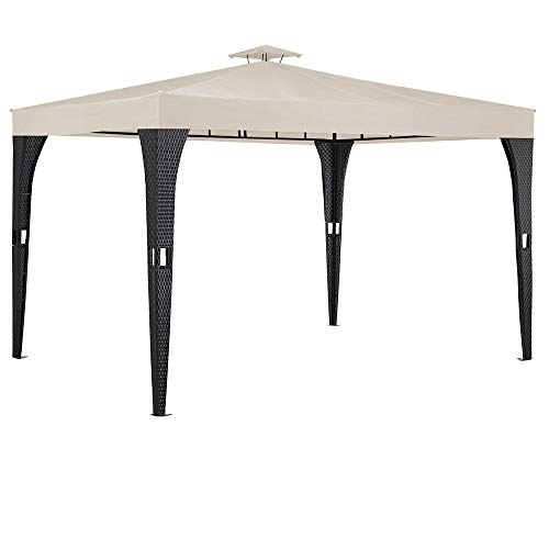 Deuba Pavillon 3x4m Gartenpavillon Poly Rattan Wasserabweisend Partyzelt UV-Beständig Gartenzelt Metall Schmutzabweisend Creme