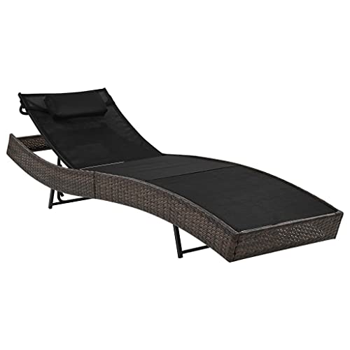Owoxanthellate Poly-Rattan Sonnenliege Braun 213x70x40-91.5 cm, 4-Fach verstellbar, wetterfest, Textilene/Stahl, für Garten, Pool, Balkon, Terrasse