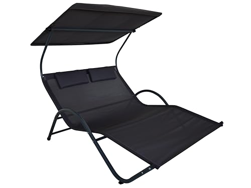 Gardissimo Doppel-Sonnenliege Style, Doppelliege mit Sonnendach und Kopfkissen, für 2 Personen Relaxliege Gartenliege anthrazit