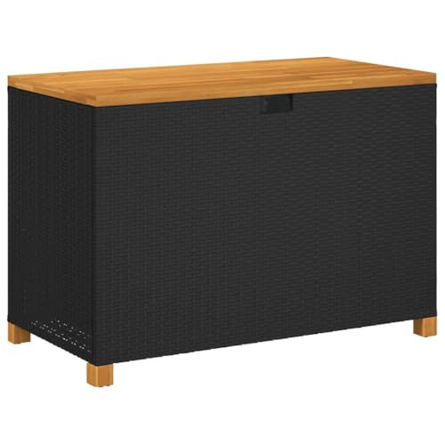 vidaXL Gartentruhe, Kissenbox für Garten Terrasse, Sitzbank mit Stauraum, Auflagenbox Aufbewahrungsbox Sitztruhe, Schwarz Poly Rattan Akazienholz