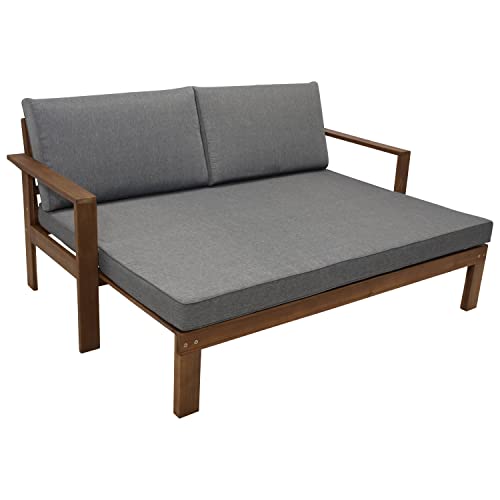 DEGAMO Gartensofa Liegesofa Parana 180x136cm ausziehbar, Akazienholz braun gölt, mit Polsterauflagen grau, Indoor und Outdoor