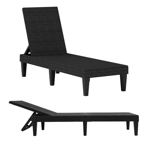 LIFEZEAL Rattan Sonnenliege, 3-Fach verstellbare Gartenliege, Lounge Möbel Outdoor, Terrassenliege wetterfest für Terrasse, Pool, Strand, 150kg belastbar, Schwarz