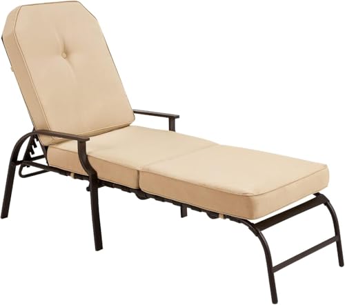 UNIONLINE für den Außenbereich,207 x 58 x 43 cm, trägt bis zu 160 kg, Loungesessel Liegestuhlmöbel Kissen und Armlehne für Pool, Deck, Hinterhof (Beige, 1PC)