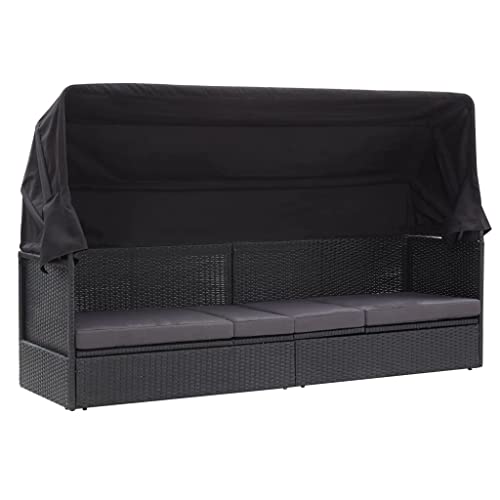 vidaXL Outdoor Sofabett mit Sonnendach Sonnenliege Sofa Bett Liege Gartenliege Gartenbett Gartenmöbel Gartensofa Lounge Poly Rattan Schwarz