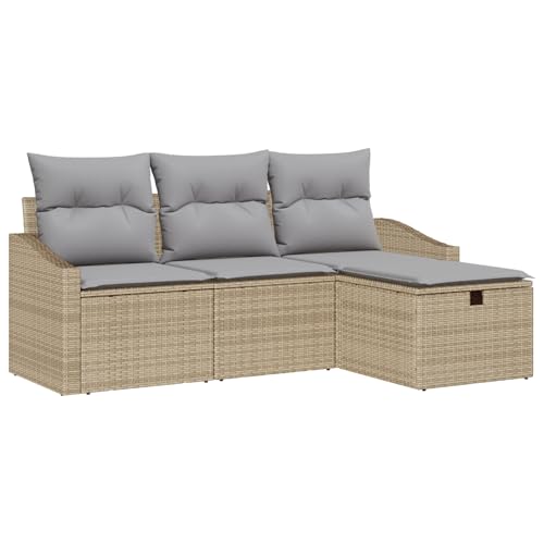 Homgoday 4-teiliges Garten-Sofaset mit Kissen Beige Poly Rattan Sofa Im Freien Model3360581