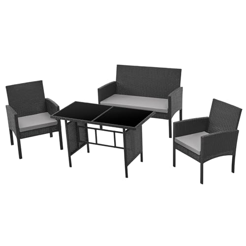 SVITA Brooklyn XL Polyrattan Essgruppe Lounge Garnitur Gartenmöbel Set Esstisch Grau