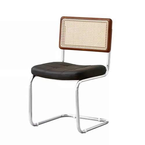 TENGJUN Rattan-Esszimmerstühle, Freischwinger-Küchenstühle aus PU-Leder mit silbernen Metallbeinen und Fußpolstern, Bequeme ESS- und Freizeit-Beistellstühle für Esszimmer, Küche und Wohnzimmer