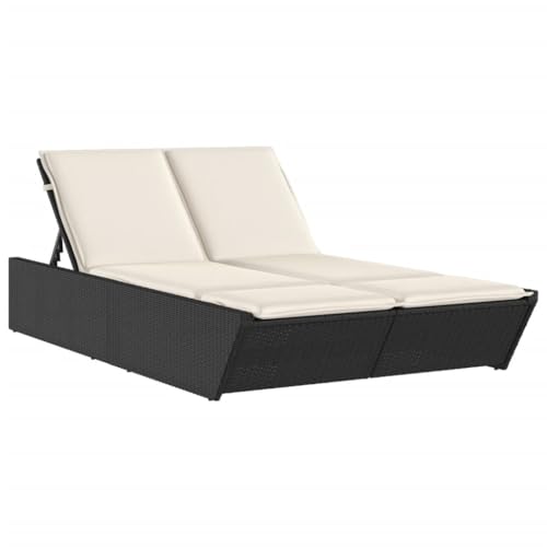 vidaXL Doppel Sonnenliege, Gartenliege mit Kissen, Doppelliege für Garten Terrasse, Relaxliege Sonnenbett Gartenmöbel, Schwarz Poly Rattan