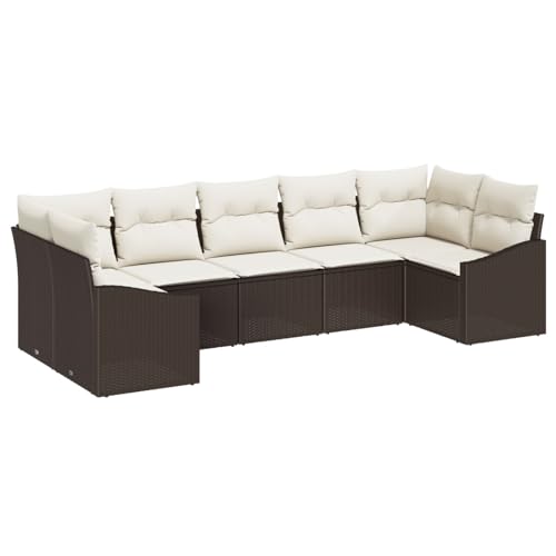 vidaXL 7-teilige Garten-Sofa-Garnitur mit Kissen Braun und Creme Outdoor-Schnittsofa Poly-Rattan Möbel Modernes Sitzen Für Terrasse Balkon Sommergebrauch Sofas Kissen Modulare Couch