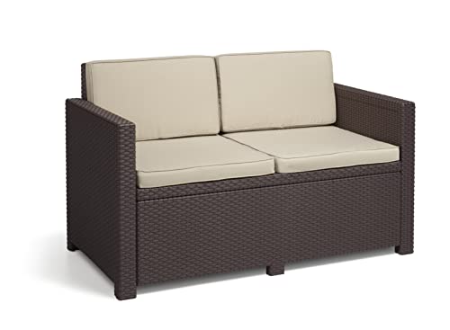 Allibert by Keter Gartenlounge Sofa Victoria, braun/taupe, 2-Sitzer, inkl. Sitz- und Rückenkissen, Kunststoff, flache Rattanoptik