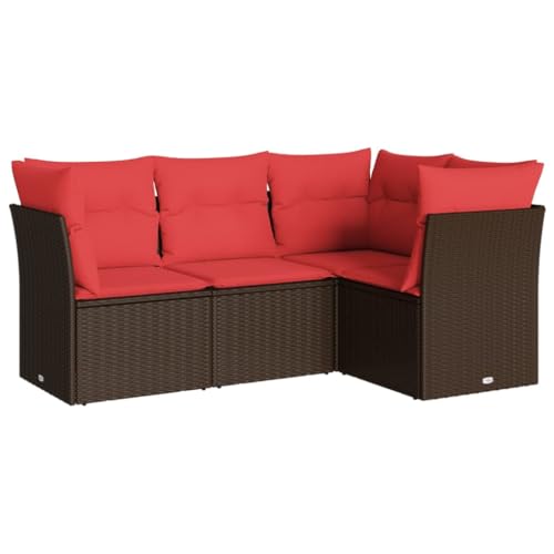 vidaXL Garten Sofa Garnitur 4-TLG., Gartenmöbel Set mit Kissen, Sitzgruppe für Garten Terrasse, Modular Gartensofa Lounge, Braun Poly Rattan