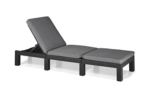 Allibert by Keter Daytona Deluxe für Garten, Terrasse & Balkon verstellbarem Kopfteil,, inkl. Auflage, aus Kunststoff, flache Rattanoptik, 195x65x25,5 cm