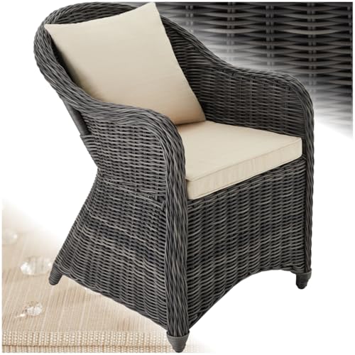 tectake® Stuhl, Garten Sessel, Outdoor Korbsessel mit Rücken  und Sitzkissen, Möbel wetterfest, Gartenmöbel, Balkonmöbel, Wintergarten   grau