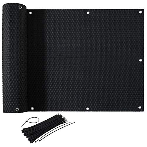 CelinaSun Balkon 0,75 x 4 m schwarz Polyrattan Balkonbespannung mit Kabelbinder Balkonumrandung