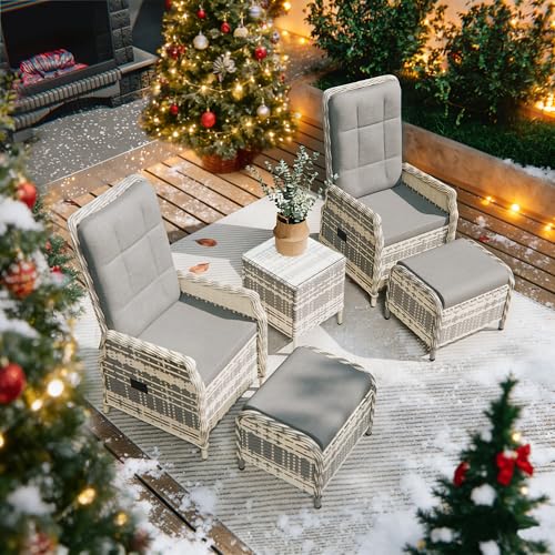 Gotland Gartenmöbel Möbel Outdoor, Verstellbares 2 Sitzer Terrassenmöbel Außen mit 118° Rückenlehne & Fußhocker, Hochwertige Polster & Glastisch, Wetterfest (Grau)