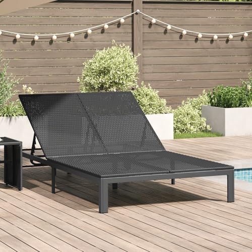 vidaXL 2 Person gepolsterte Sonnenliege | Verstellbare Armlehnen & Neigemechanismus Schwarz Rattan Finish Für den Außenbereich Klappbarer