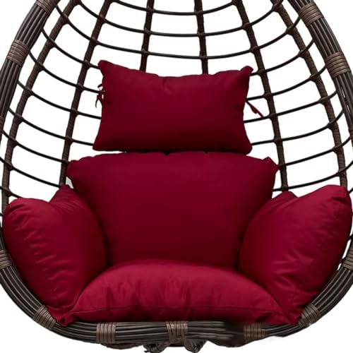 Hängesessel Kissen Outdoor, Wasserdicht Polster Hängekorb, Auflage für Polyrattan/Rattan Hängeschaukel, Schaukel Korb, Nur Schaukelkissen, Weinrot